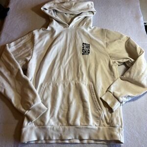 SpaceX Starship Graphic Hoodie Pullover Sweatshirt Cream Mens M Medium‎